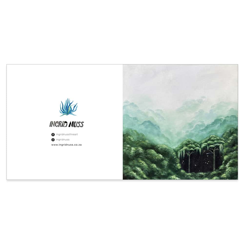 Greeting card featuring artwork by Ingrid Nuss Fine Art Gallery Wilderness Garden Route South Africa